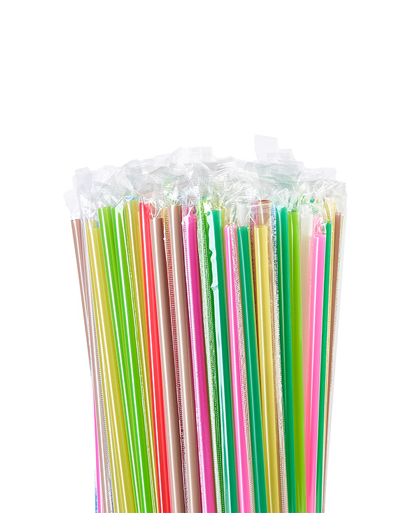 Трубочки в индивидуальной упаковке цветные